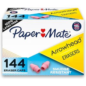 Paper Mate Arrowhead Pink Pearl Cap Erasers, 144 Count