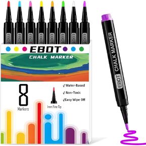 Liquid Chalk Markers, Fine Tip 8 Colors Washable Window Chalkboard Glass Pens, Paint and Drawing for Car, Blackboard, Non-Toxic in Kuwait