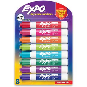 Expo Low Odor Dry Erase Markers, Assorted Colors, Chisel Tip - Pack of 16
