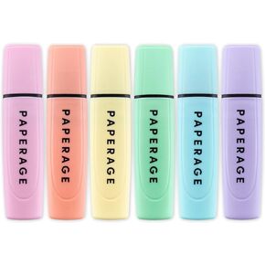 PAPERAGE Clear View Highlighters, Assorted Pastel Colors, Double Ended Highlighter Set, Broad & Fine Tip, 12 Count