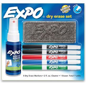 EXPO Low Odor Dry Erase Marker Starter Set, Fine Tip, Assorted Colors, 7-Piece Kit in Kuwait