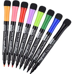 Magnetic Dry Erase Markers, (8 Pack) Dealkits Low Odor White Board Markers Whiteboard Markers with Erasers for Kids Teacher Supplies for Classroom Work on White Board, Calender, Fine Tip Point