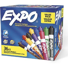 أقلام التحديد الجافة ذات الرائحة المنخفضة من EXPO، رأس إزميل، ألوان متنوعة أنيقة، 36 قطعة