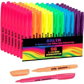 96 Pack Highlighters, Highlighters Assorted Colors Set, 6 Bright Colors Chisel Tip Highlighter Markers Bulk for Kid and Adult Coloring, Highlighting as School Supplies