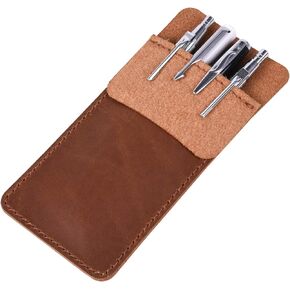 Wisdompro Genuine Leather Heavy Duty Pocket Protector Pen Holder Pouch for Shirts, Lab Coats, Pants - Multi-Purpose - Holds Pens, Pointers, Pencils, and Notes - Vintage Black