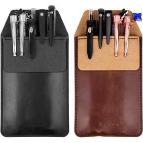 Meetory 2 Pieces Leather Pen Holder, Pens Pocket Protector, Pocket Protector for Shirts, Lab Coats, Pants (Brown, Black)