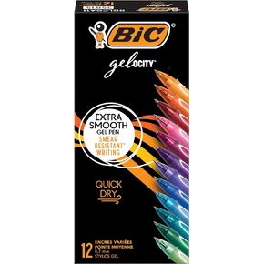 BIC Gelocity Quick Dry Assorted Colors Gel Pens, Medium Point (0.7mm), 12-Count Pack, Retractable Gel Pens With Comfortable Full Grip
