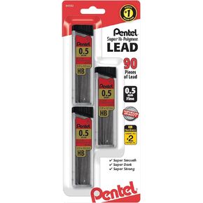 Pentel® Super Hi-Polymer® Leads, 0.5 mm, HB, 30 Leads Per Tube, Pack Of 3 Tubes