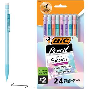 BIC Xtra Smooth Mechanical Pencils (MPNP24-BLK), Medium Point (0.7mm), Fun Pastel Color Pencils, Back to School, 24 Count