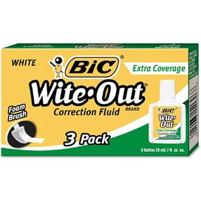 Wite-Out Extra Coverage Correction Fluid, 20 ml Bottle, White, 3/Pack