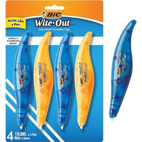 BIC Wite-Out Brand Exact Liner Correction Tape, 19.8 Feet, 4-Count Pack of white Correction Tape, Fast, Clean and Easy to Use Tear-Resistant Tape Office or School Supplies