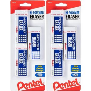 Pentel Hi-Polymer Block Eraser, Large, 3 Pack, White (ZEH10BP3-K6)