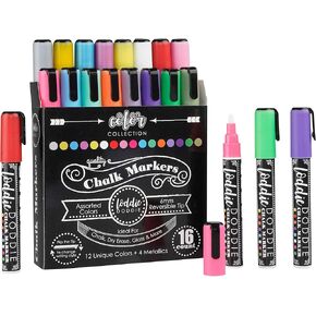 Loddie Doddie Liquid Chalk Markers (24-Pack) - Dust-Free Erasable Pens for Windows, Glass, Chalkboard & Blackboard - 6mm Reversible Bullet & Chisel Tip in Kuwait