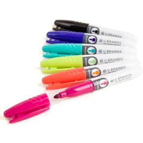 U Brands Low-Odor Dry Erase Markers with Erasers, Set of 4, Medium (2 mm) Point, Assorted Classic Colors