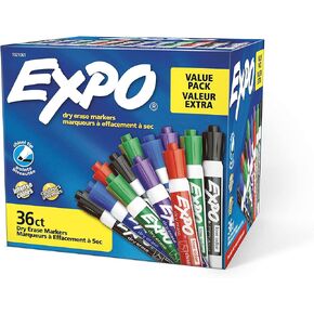 EXPO Low Odor Dry Erase Markers, Chisel Tip, Assorted, 36 Count