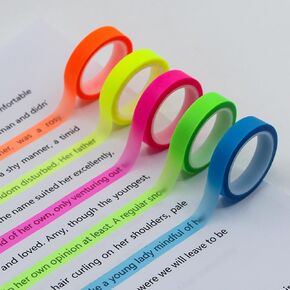 5 Rolls Highlighter Tapes, Colored Transparent Fluorescent Marking Stickers for Students & Teachers, 5/16-in Wide, 16.4ft Long