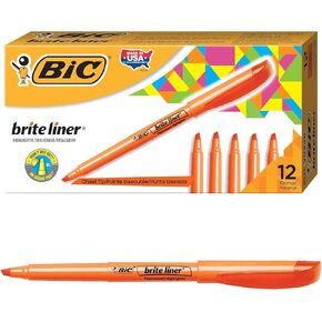 BIC Brite Liner Highlighters, Chisel Tip, 12-Count Pack of Yellow Highlighters, Ideal Highlighter Set for Organizing and Coloring