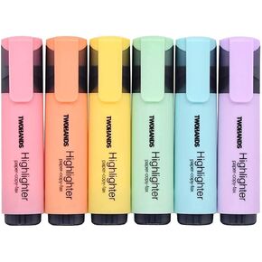 TWOHANDS Highlighter,Chisel Tip Marker Pen,6 Assorted Pastel Colors,20079