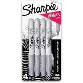 SHARPIE 39109PP Metallic Permanent Markers, Fine Point, Silver, 4 Count