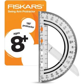 Fiskars Swing Arm Protractor - Angle Measuring Tool for Kids 8+ - Back to School Supplies - Color May Vary