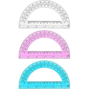 ZZTX 12 Pack Plastic Protractor 6 Inches Math Protractors 180 Degrees for School Office Supplies, Clear/Blue/Pink