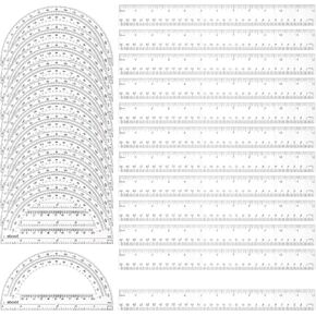 6 Packs 12 Inch Plastic Ruler and 6 Inch Plastic Protractor Set Clear Math Geometry Set Protractors Classroom Set Transparent School Supplies Rulers for School Classroom Home Office Drawing