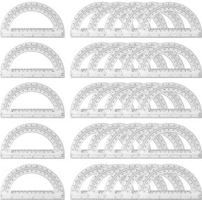 30PCS Clear Plastic Student Math Protractor 6-Inch Long 180 Degree for Angle Measurement
