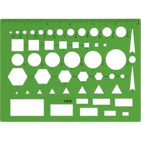 Westcott T-816 All-Purpose Technical Drawing Template, Plastic Shape Template Tool, Green, 4.5 by 6 in