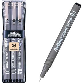 Artline 230 Drawing System Pens, Technical Drawing Pens For Drafting, Illustrating, and More, 0.1mm, 0.2mm, 0.3mm, 0.4mm, 0.5mm, and 0.8mm Fine Tips - Black, 6-Pack