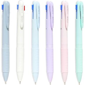 COLNK Multicolor Ballpoint Pen 0.5, 4-in-1 Colored Pens Fine Point,Ballpoint Gift Pens for Planner Journaling,Assorted Ink, 6-Count