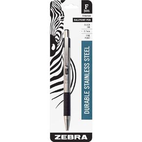 F-301 Retractable Ballpoint Pen, Stainless Steel Barrel, Fine Point, 0.7mm, Black Ink, (Pack of 12)
