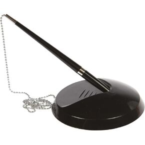 Reception Pen Desk Set On Chain With Stand- Black Counter Pen + Free Refills