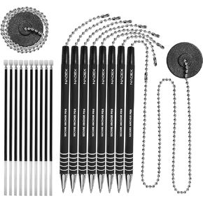 Nadex Ball and Chain Security Pen Set | 1 Pen, 1 Adhesive Mount, and 5 Refills (Black)