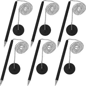 Outus 6 Pcs Clipboard Pens with Chain Reception Counter Security Pen with Base Holder Adhesive, Black Ink
