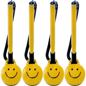 Performore 4 Pack of Secure Counter Pens with Plastic Secure Cord Attached to Adhesive Back Base Pen Holder with Smiley Face Design for Home Workplace School Office