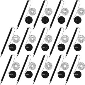 Secure Pen with Adhesive Chain and Security Pen Holder for Home Office Supplies, Black Ink(6 Pieces)