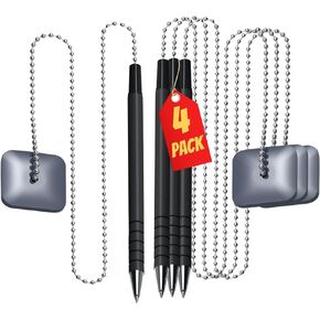 1InTheOffice Pen with Chain 7mm, Security Pen with Adhesive Pad, Pen with Chain For Desk With Base Business Counter, Black, (4/Pack)