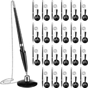 Zonon 6 Pieces Secure Pen with Chain Security Pen Holder Counter with Adhesive Chain and Base Black Ink for Reception Office Bank Work Hotel School Lobbies Retail Stores Home Supplies