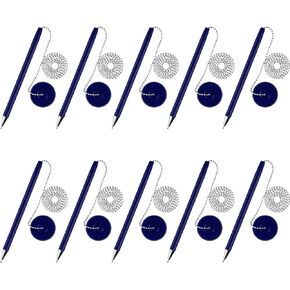 10 Pieces Secure Pen with Adhesive Pen Chain and Security Pen Holder for Home Office Supplies (Black Ink)