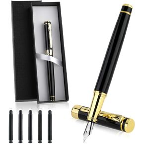 Cobee Luxury Metal Fountain Pen, Fine Nib Fountain Pen Business Smooth Writing Pen with Ink Converter 5 Ink Cartridges Gift Box Calligraphy Pens for Writing Journaling Signature