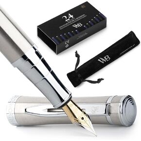 Wordsworth & Black Fountain Pen Set, 18K Gilded Medium Nib, Includes 24 Pack Ink Cartridges, Ink Refill Converter & Gift Pouch, Gold Finish, Calligraphy, [Black Gold], Perfect for Men & Women
