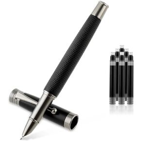 TIESOME Luxury Fountain Pen Set, Metal Fountain Pen with 6 2.6mm Ink Cartridges Smooth Writing Calligraphy Pens for Journaling Gift Office Business (0.5mm fine point)