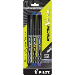 PILOT Pen 90029 Precise Varsity Pre-Filled Fountain Pens, Medium Point Stainless Steel Nib, Black/Blue/Red/Pink/Green/Purple/Turquoise, 7-Pack Pouch