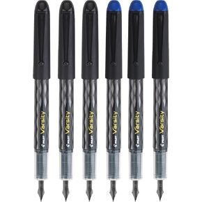 Pilot Varsity Disposable Fountain 6 Pack Combo, 3 Black and 3 Blue Pens
