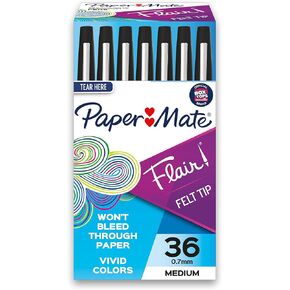 Paper Mate Flair Felt Tip Pens, Medium Point (0.7mm), Black, 36 Count
