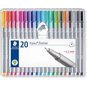 STAEDTLER Triplus Fineliner Pens, .3mm, Metal Clad Tip, 20-Pack, Assorted (334SB20BK)