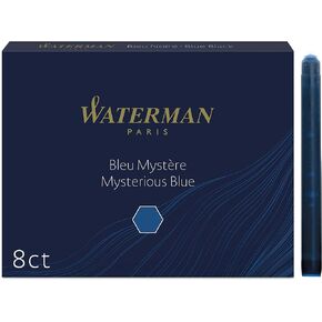 Waterman Fountain Pen Ink Cartridges, Long, Mysterious Blue, 8 Count