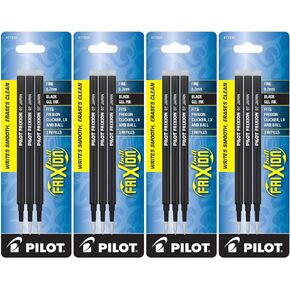 PILOT FriXion Gel Ink Refills for Erasable Pens, Fine Point, Black Ink, 4 Pack of 3 Reffils each (77330)