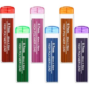 JOVITEC Color Refills 0.7 Colored Pencil Refill 0.7 mm Color Pencil Refill Mechanical Pencil Refills for School Classroom Home Offices, 0.7 mm HB, 6 Color Set (180 Pieces)