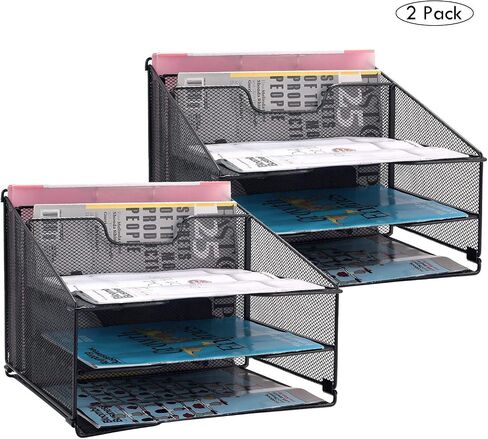 samstar White Desk File Organizer, Mesh Letter File Folder Holder with 3 Paper Trays and 2 Vertical Upright Section, for Office Supplies, Desk Accessories & Workspace, White in Saudi Arabia